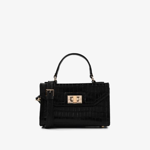 Bolsa Transversal Preto Marrom Canela Couro Croco
