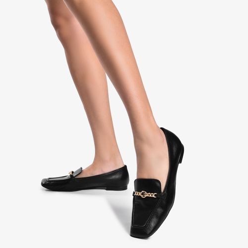 Loafer Bridão Preto Dourado Couro