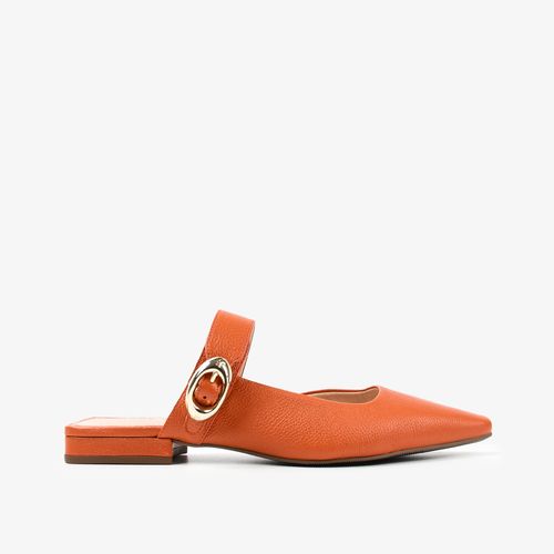 Mule Rasteira Laranja Couro