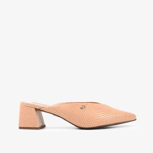 Mule Salto Bloco Nude Couro Snake