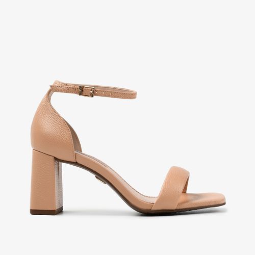 Sandália Salto Bloco Nude Couro