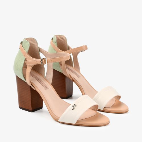 Sandália Salto Bloco Off White Couro