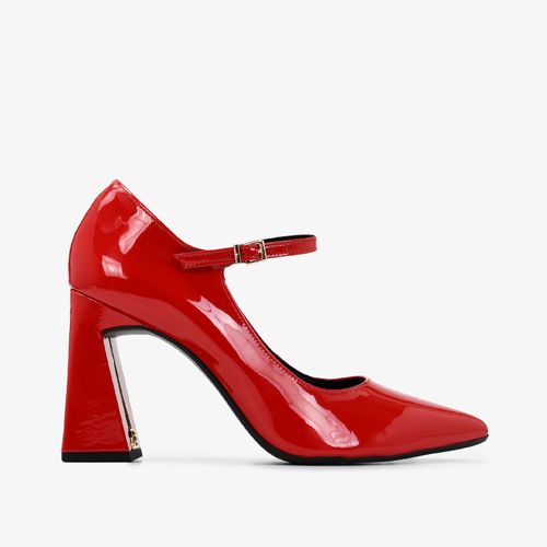 Scarpin Salto Bloco Vermelho Couro Verniz