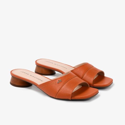 Tamanco Salto Bloco Jb Laranja Couro