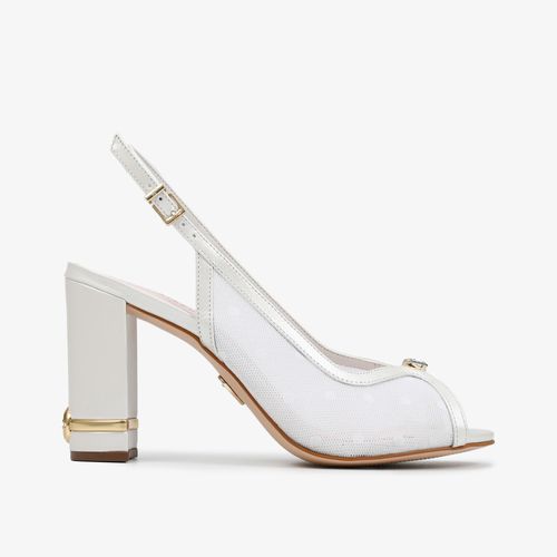 Sandália Branco Say Yes Tecido Renda Poá Couro Acetinado