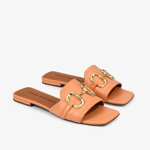 Chinelo Slide Laranja Bridão Couro