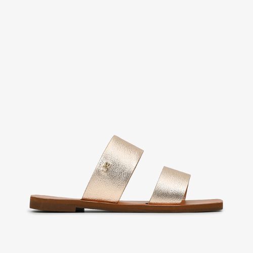 Chinelo Slide Metal Ouro Couro
