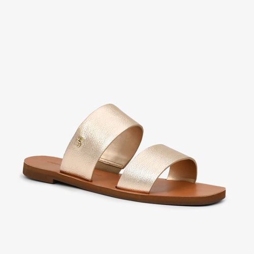 Chinelo Slide Metal Ouro Couro