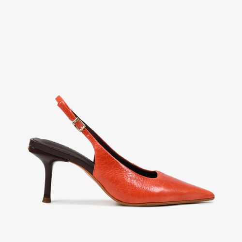Slingback Salto Fino Laranja Lírio Marrom Florença  Couro Caseinado