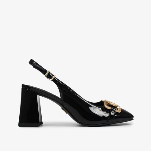 Slingback Preto Couro Verniz