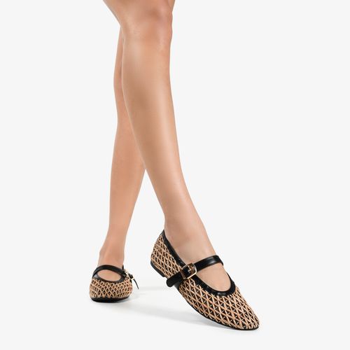 Sapatilha Preto Ráfia Natural Couro