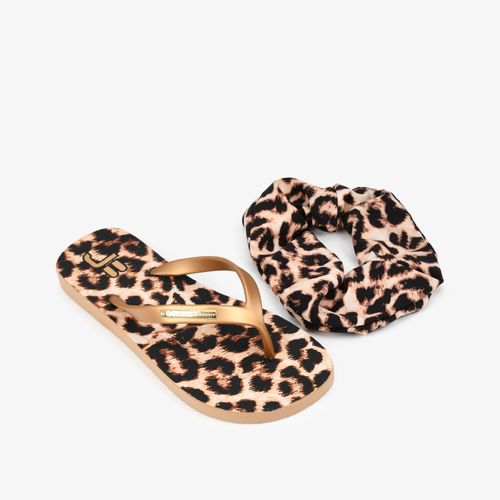 Kit Flat E Scrunchie Caramelo Onça Injetado