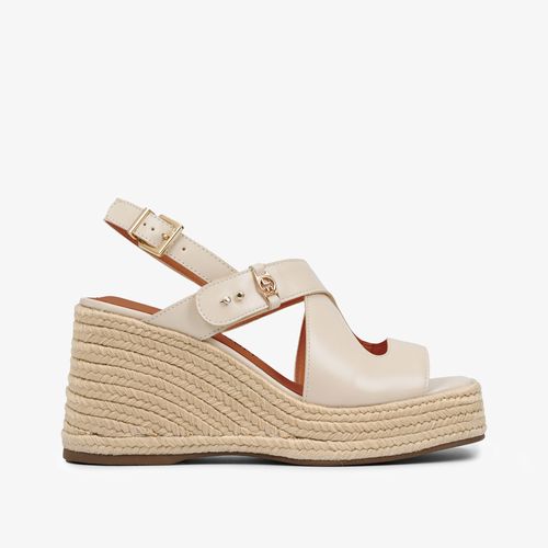 Sandália Anabela Off White Brulée Ráfia Couro