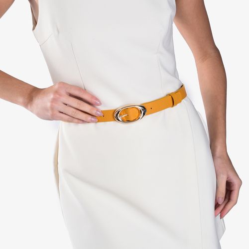 Cinto Feminino Amarelo Dourado Couro