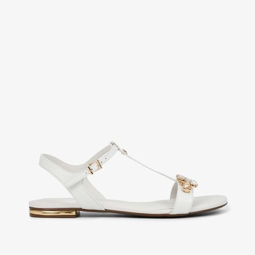 Sandália Rasteira Branca Pedrarias Couro