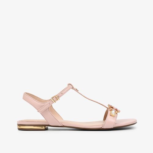 Sandália Rasteira Pedraria Nude Couro