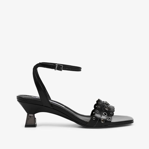 Sandália Preto Metal Pedraria Couro Napa