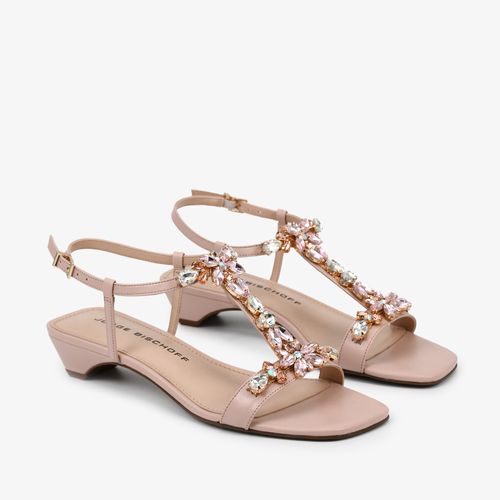 Sandália Nude Rosê Pedrarias Couro