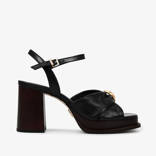 Sandália Preto Salto Bloco Couro