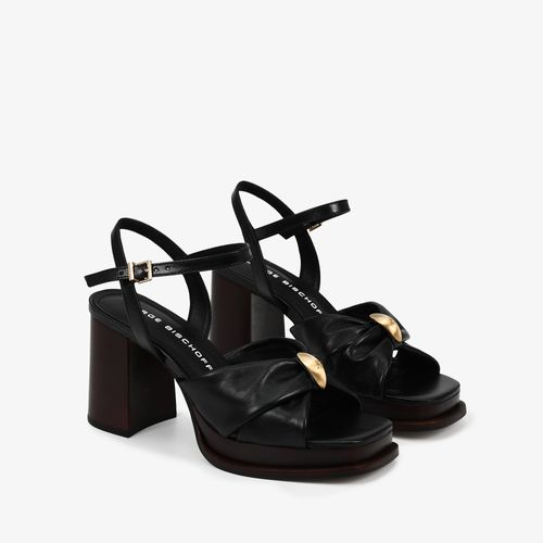 Sandália Preto Salto Bloco Couro