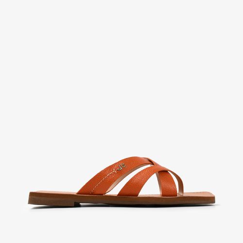 Flat Slide Laranja Tiras Couro