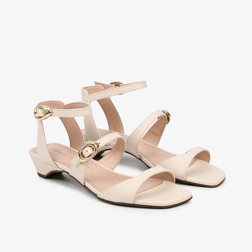 Sandália Off White Salto Baixo Couro