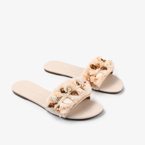 Slide Off White Ráfia Concha Couro