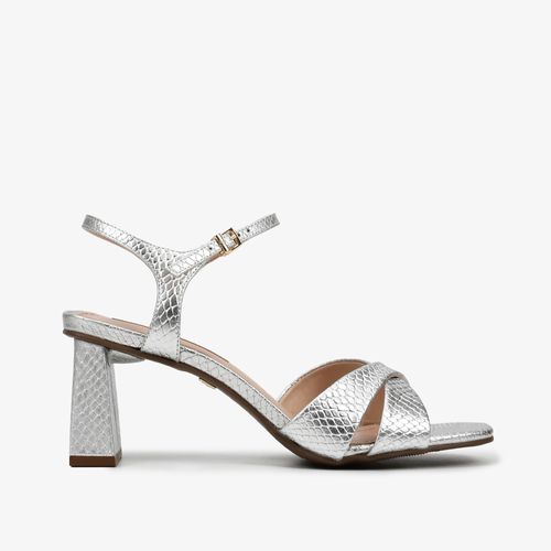 Sandália Prata Couro Snake