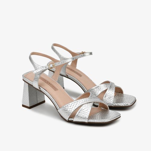 Sandália Prata Couro Snake