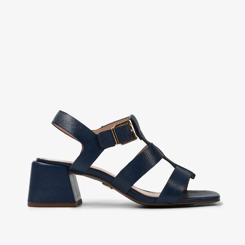 Sandália Azul Marinho Salto Bloco Couro