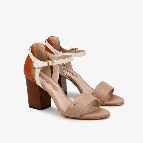 Sandália Marrom Nude Marrom Salto Bloco Couro