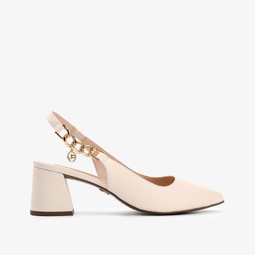 Slingback Off White Salto Bloco Couro