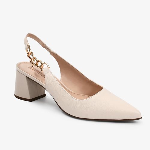 Slingback Off White Salto Bloco Couro