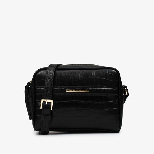 Carry On Feminino Bag Crossbody Couro Croco Preto (op)