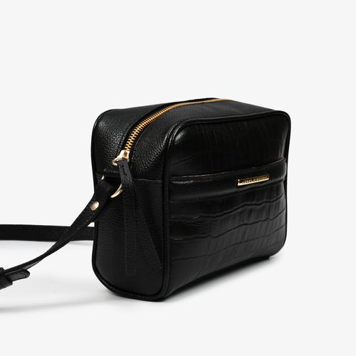 Carry On Feminino Bag Crossbody Couro Croco Preto (op)