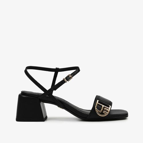 Sandália Preto Salto Bloco Couro