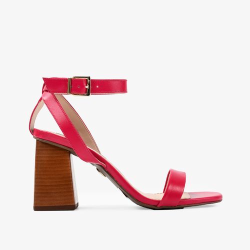 Sandália Rosa Salto Bloco Couro