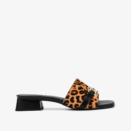 Tamanco Animal Print Onça Pelo Couro