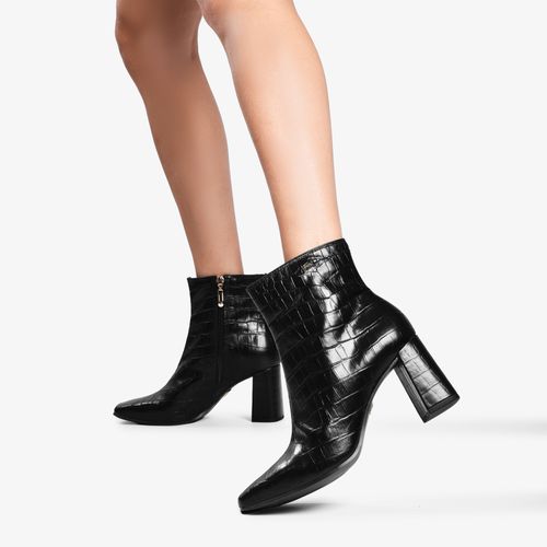 Bota Preto Cano Curto Couro Croco