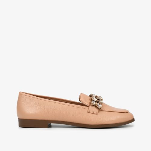 Loafer Nude Pedraria Couro