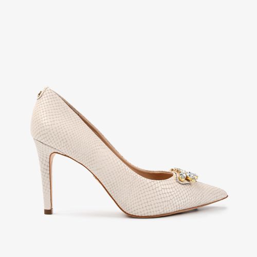 Scarpin Branco Pedraria Couro