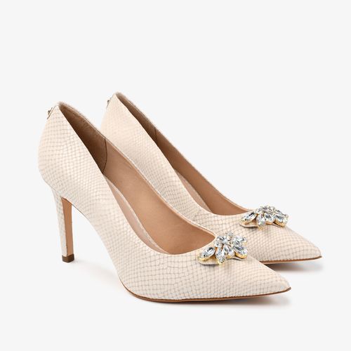Scarpin Branco Pedraria Couro