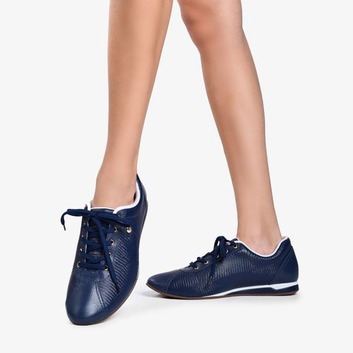 Calçado Fechado Feminino Tênis Couro Lezard Marinho (op)