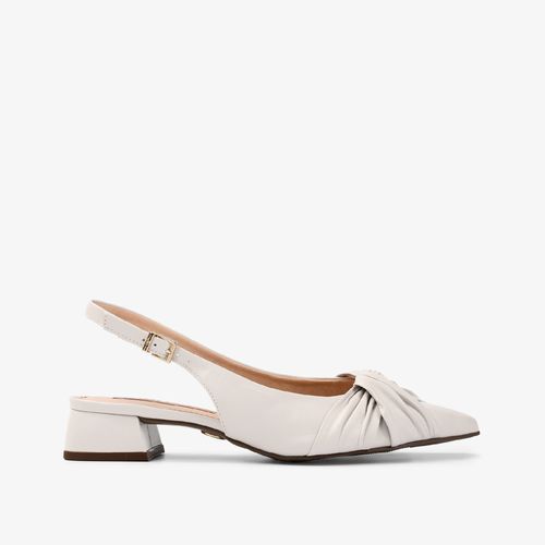 Slingback Branco Laço Salto Bloco Couro