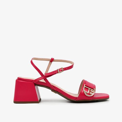 Sandália Rosa Salto Bloco Couro