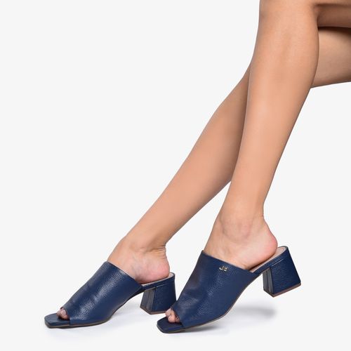 Tamanco Azul Marinho Salto Bloco Couro
