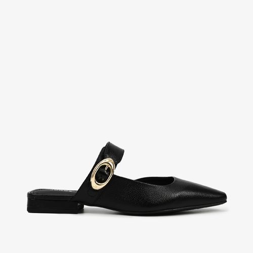 Mule Preto Fivela Dourado Couro