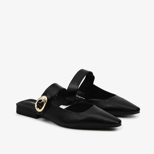 Mule Preto Fivela Dourado Couro