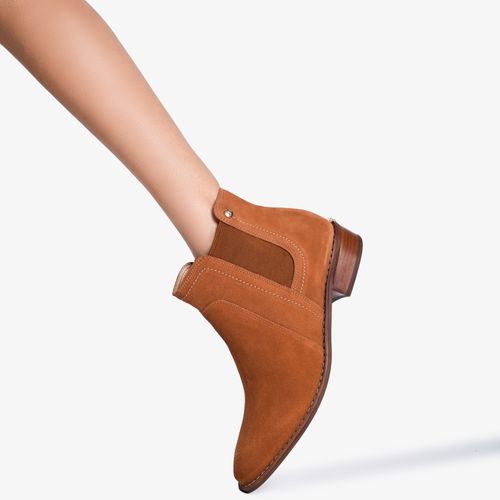 Bota Marrom Caramelo Cano Curto Couro Camurça