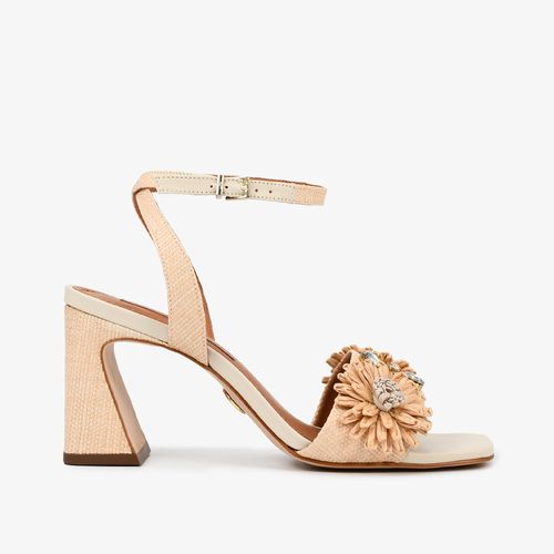Sandália Perola Off White Brulée Ráfia Tramada Couro
